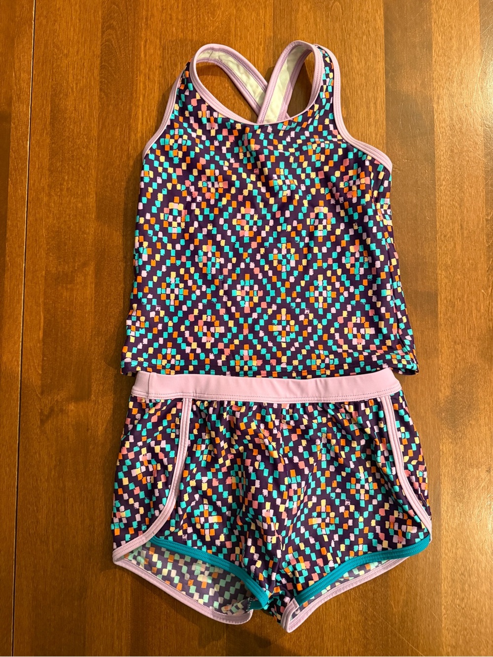 LL Bean Girls' Lavender bathing suit with Colorful Pattern